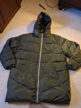 ellos Olive Green Puffer Coat with Hood